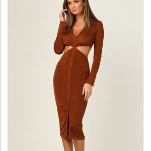 Runway Scout Cut Out Midi Long Sleeve Dress-Copper